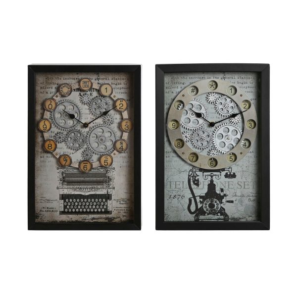 Wall Clock Home ESPRIT Yellow White Black Grey Metal Crystal Vintage 27,5 x 6,5 x 40,5 cm (2 Units) Online now