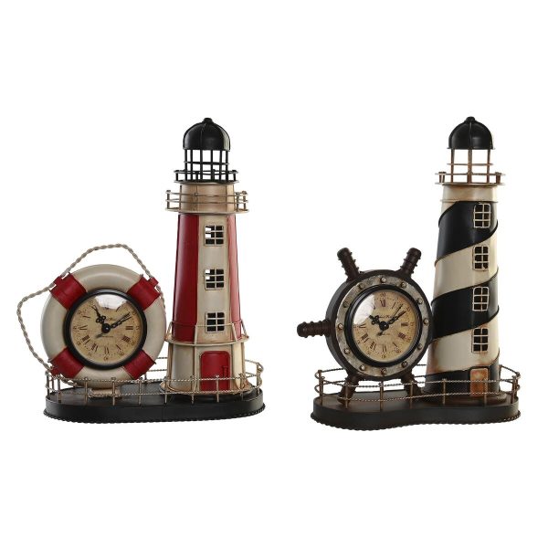 Table clock DKD Home Decor 25.5 x 14 x 32.5 cm Red Black Metal Vintage Headlight (2 Units) Online Hot Sale